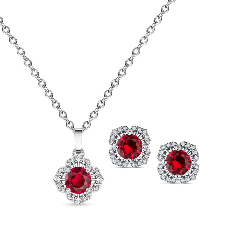 Ruby Red Sparkler Necklace & Earrings Set
